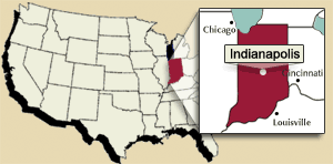 US map with Indiana state enlargement